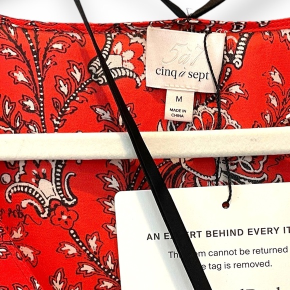 CINQ A SEPT | Women's Jemma Printed Silk Top W/Choker Detail | Size Medium - Picture 7 of 9